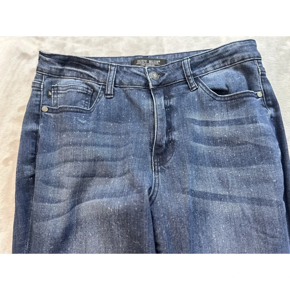 Judy Blue Jean Women Sz 11/30 Speckled Blue Relaxed Fit Tapered Mid Rise Stretch